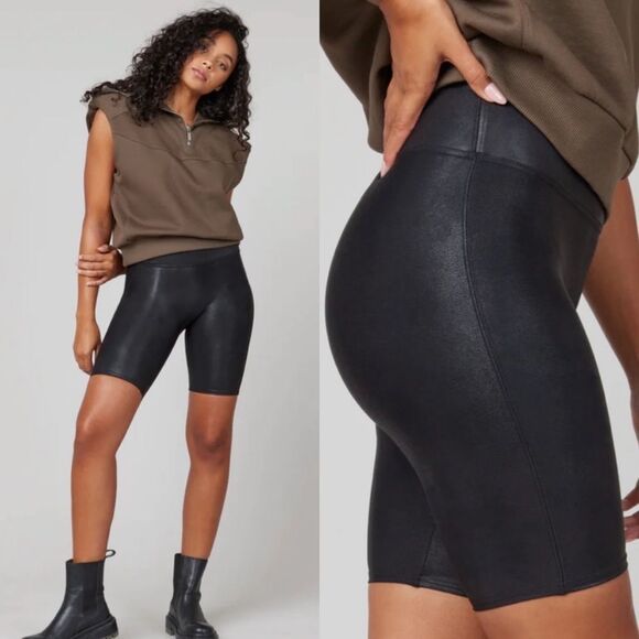 SPANX Pants - Nwt SPANX faux leather biker‎ shorts women’s size M